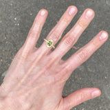 Elevated Oval Teeth Gem Ring- 14ct Gold + Green Sapphire