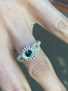  Triple Teeth Gem Ring - Silver & Teal Sapphire / Size 6.25 or M