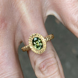 Elevated Oval Teeth Gem Ring- 14ct Gold + Green Sapphire