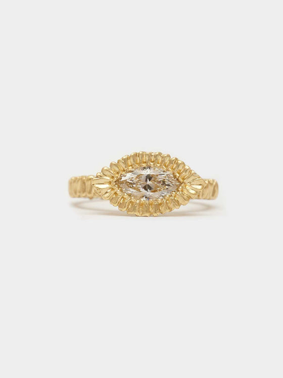 Elevated Marquise Teeth Gem Ring- 18ct Gold + Champagne Diamond
