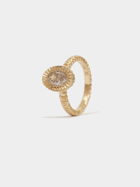 Elevated Oval Teeth Gem Ring- 14ct Gold + Champagne Diamond