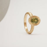 Elevated Oval Teeth Gem Ring- 14ct Gold + Green Sapphire