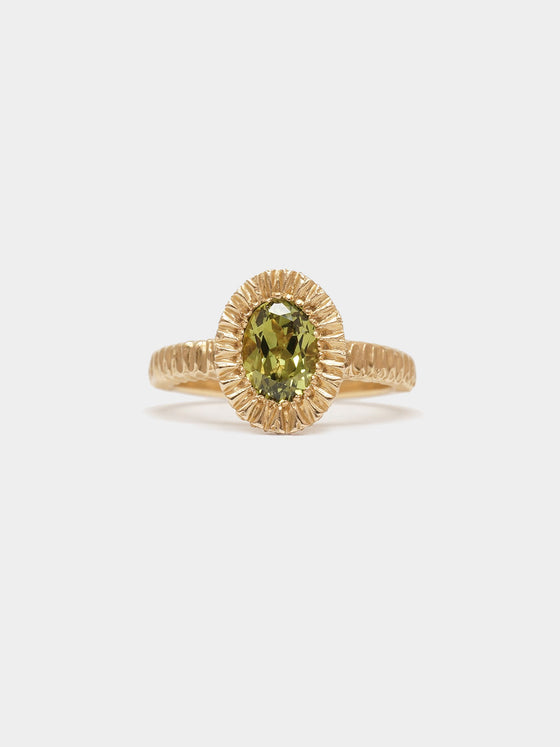 Elevated Oval Teeth Gem Ring- 14ct Gold + Green Sapphire