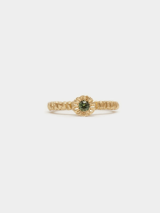 Mini Teeth Gem Ring- 9ct Gold + Green Sapphire