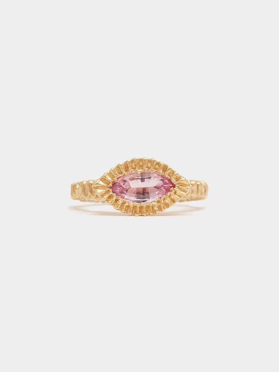 Elevated Marquise Teeth Gem Ring- 14ct Gold + Pink Sapphire