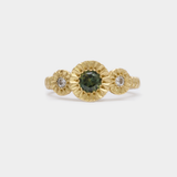 Triple Teeth Gem Ring - 18ct Yellow Gold, Green Sapphire, Diamond